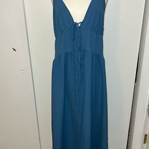 Blue Halter Tie Maxi Dress with Front Tie